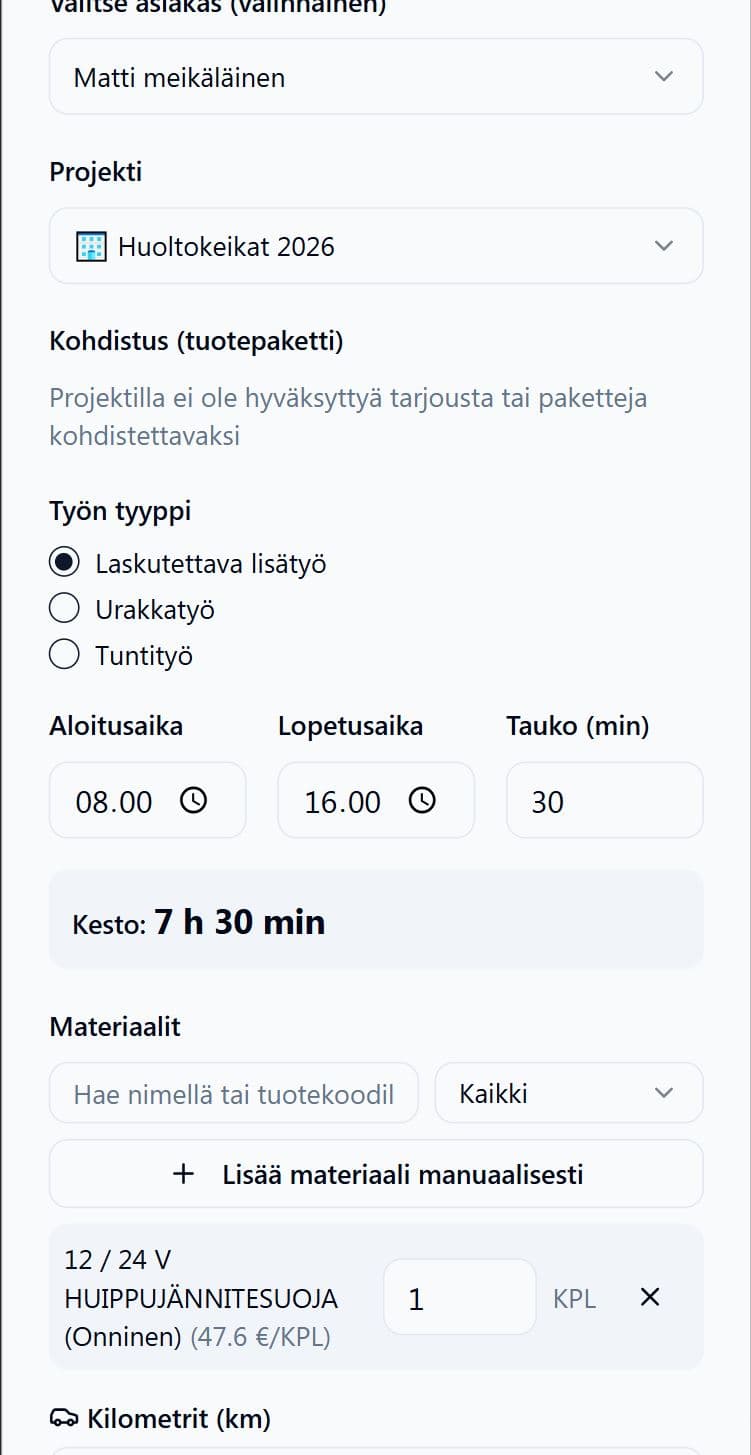 Logging work hours on a phone in Fisas