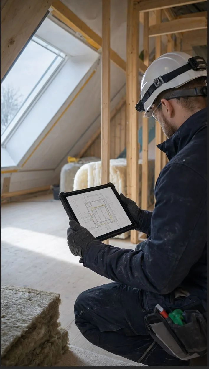 A floor plan open on a tablet on site to verify a change order