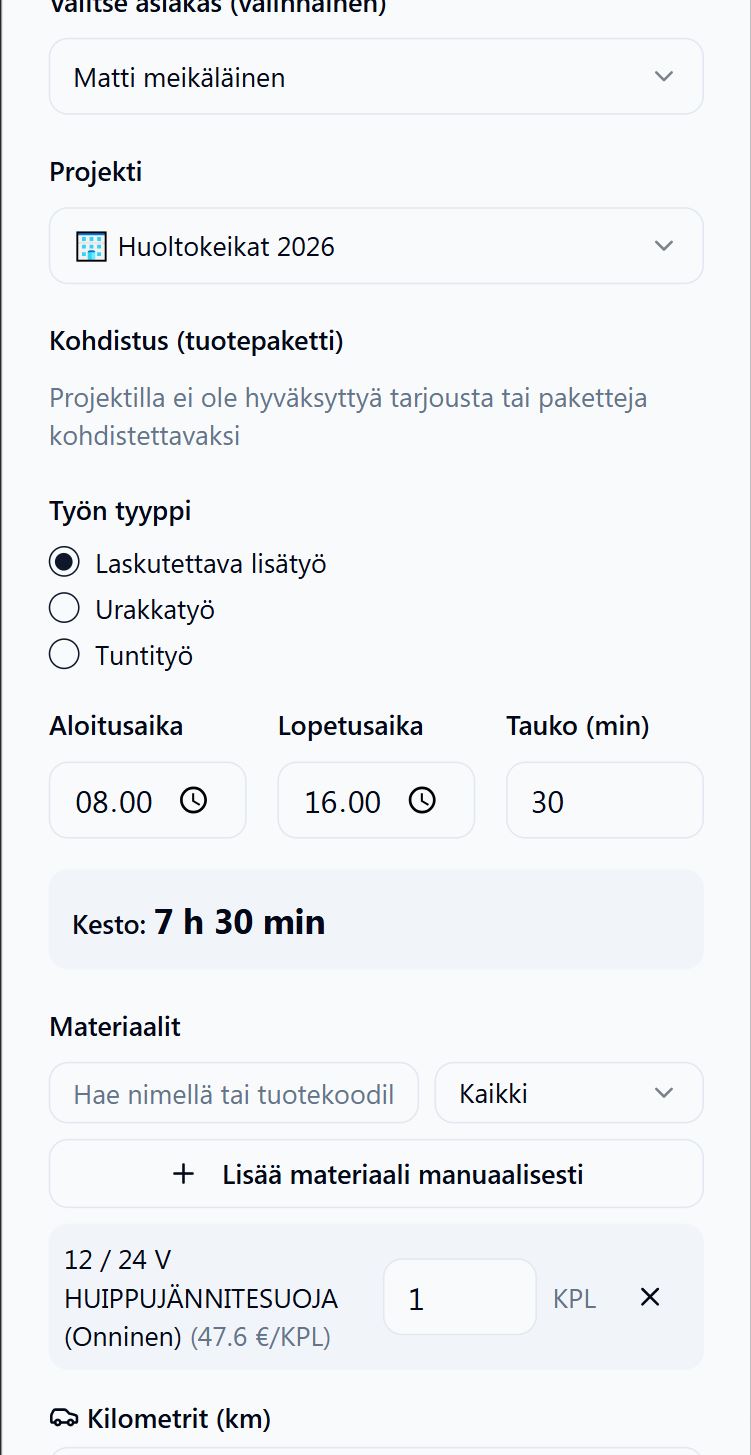 Työntekijän tuntikirjaus puhelimella