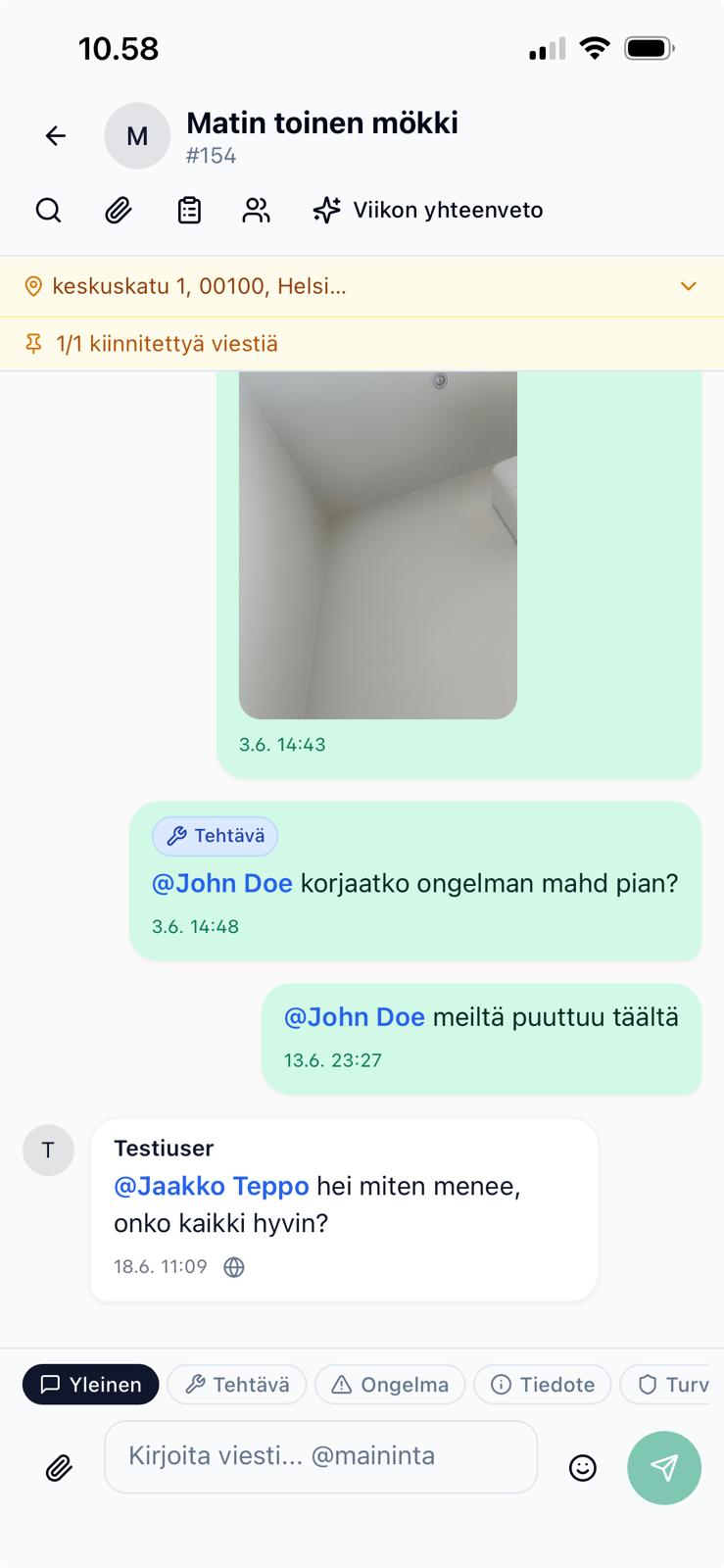 Projektin viestit ja tehtävät samassa näkymässä